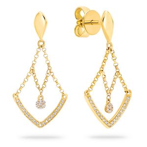 Yellow Gold Belcher Chain With Pave Set Diamond V Shape Drop Earrings