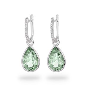 White Gold Pear Shaped Green Amethyst Drop Coloured Stone Earrings