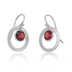 White Gold Hook Round Rhodolite Garnet Drop Earrings