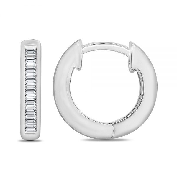 White Gold Square Profile Channel Huggie