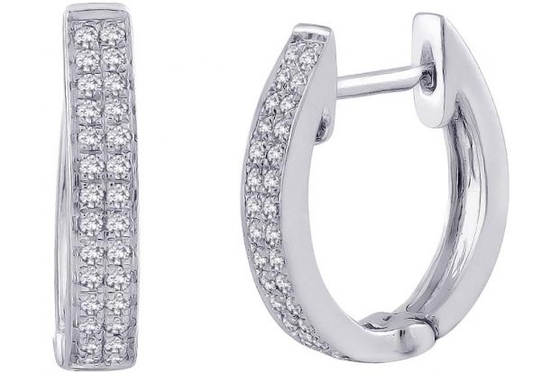 White Gold Oval Diamond Huggie Earring