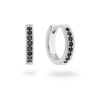 White Gold Black Diamond Huggie Earring