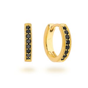 Yellow Gold Black Diamond Huggie Earring