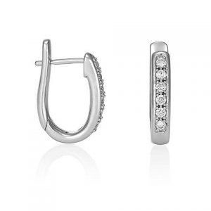 White Gold Small Oval Diamond Huggie Earring