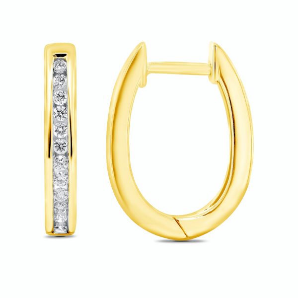 Yellow Gold Channel Set Oval Diamond Hoop Earring