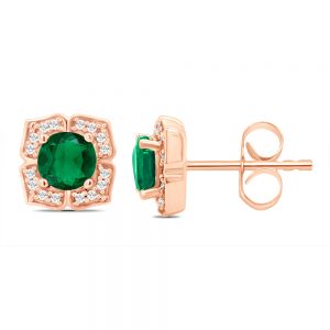 Rose Gold Stud Round Emerald Diamond Frame Earrings