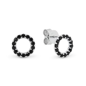 White Gold Open Circle Black Diamond Earrings