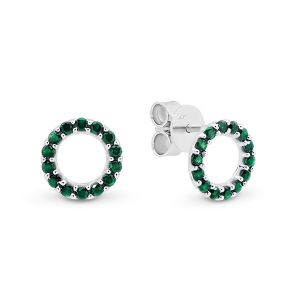 White Gold Open Circle Emerald Earrings