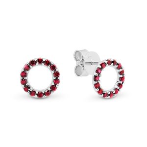 White Gold Open Circle Ruby Earrings