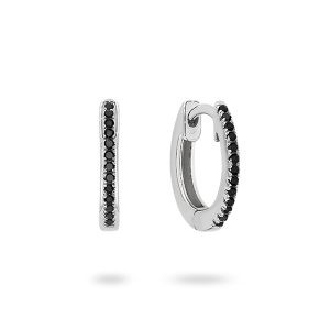 White Gold Huggie Black Diamond Earrings