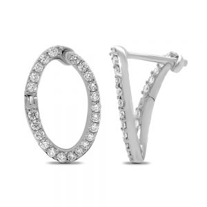 White Gold Diamond Open Oval Shape Earrings