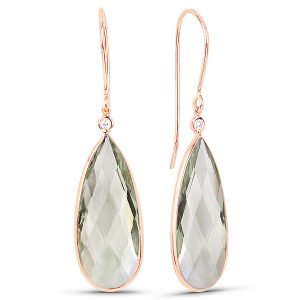 Rose Gold Tear Drop Briolette Green Amethyst Drop Earrings