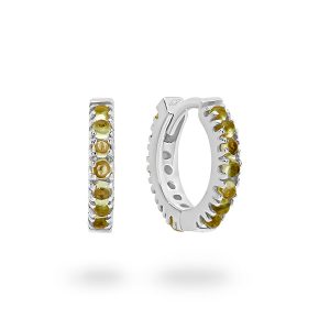 White Gold Round Cabochon Peridot Huggie Earrings
