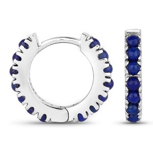 White Gold Round Cabochon Lapis Huggie Earrings