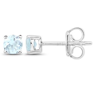White Gold Stud Aquamarine Earrings