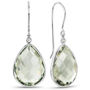 White Gold Hook Tear Drop Briolette Green Amethyst Drop Earrings