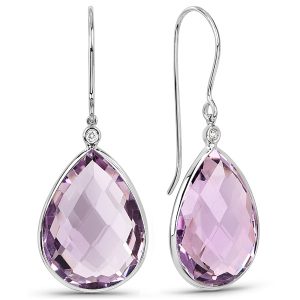 White Gold Hook Tear Drop Briolette Green Amethyst Drop Earrings