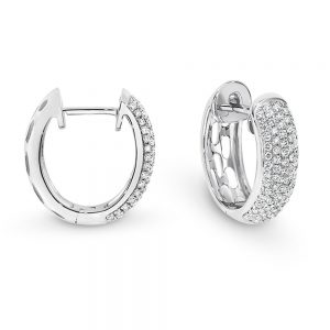 White Gold Diamond Hoop Huggie Earrings