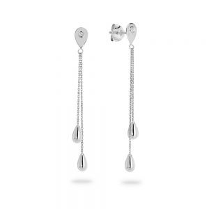 White Gold Chain Drop with Puff Tear Drop Earings