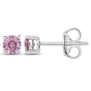 White Gold Round Pink Sapphire Earrings