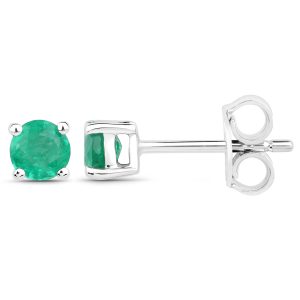 White Gold Round Zambian Emerald Earrings