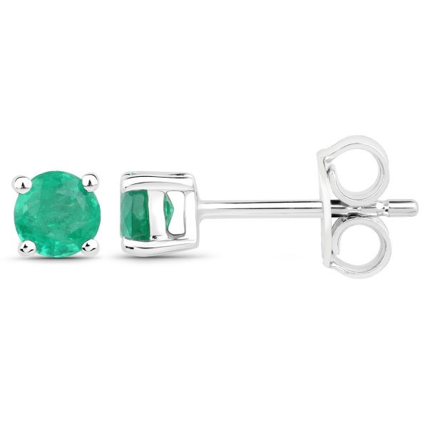 White Gold Round Zambian Emerald Earrings