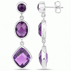 White Gold Stud Briolette African Amethyst Drop Earrings