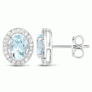 White Gold Oval Aquamarine Diamond Outer Row Earrings