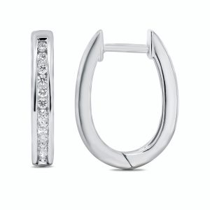 White Gold Channel Set Oval Diamond Hoop Earring