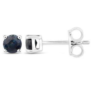White Stud Round Ceylon Sapphire Earrings