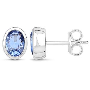 White Gold Oval Cylone Sapphire Earrings