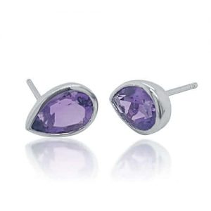 White Gold Pear Shape Amethyst Earrings