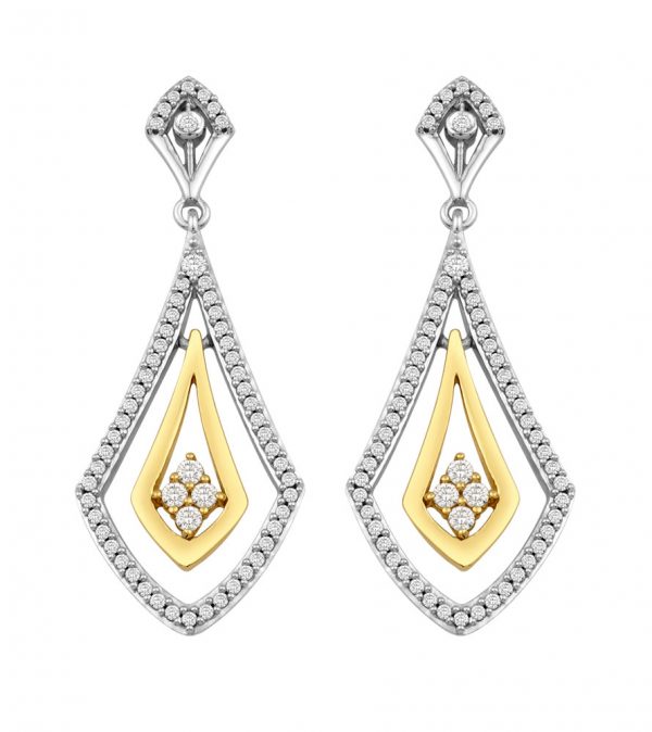 White Gold Yellow Gold Diamond Drop Earring