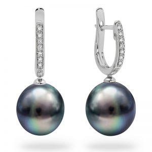 White Gold Black Tahitian Pearls Earrings
