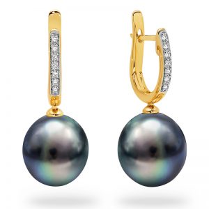 Yellow Gold Black Tahitian Pearls Earrings