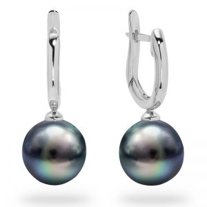 White Gold Black Tahitian Pearls Earrings