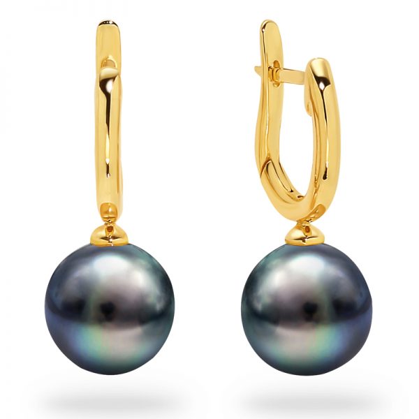 Yellow Gold Black Tahitian Pearls Earrings
