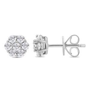White Gold Diamond Cluster Earrings