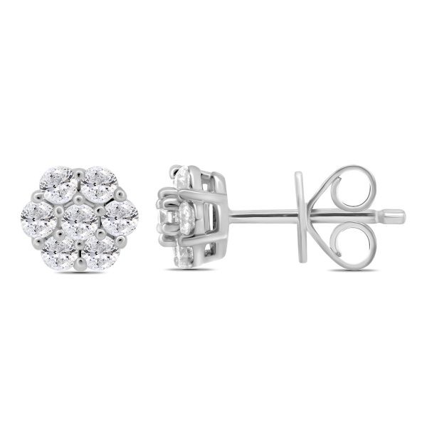 White Gold Stud Earring Diamond Cluster