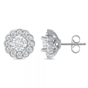 White Gold Diamond Cluster Earrings