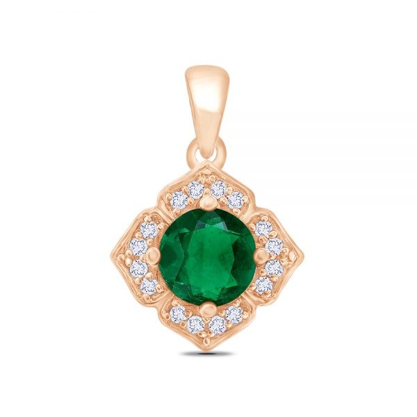 Rose Gold Emerald Diamond Pendant Necklace
