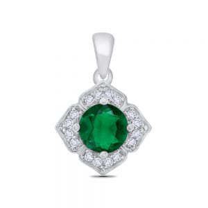 White Gold Emerald Diamond Pendant Necklace