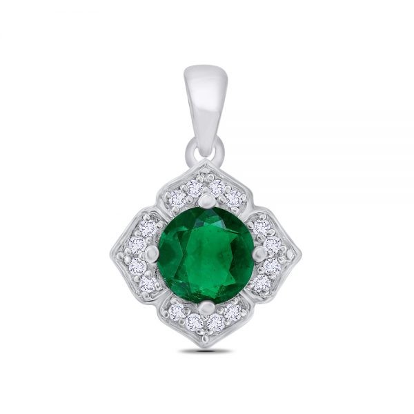 White Gold Emerald Diamond Pendant Necklace