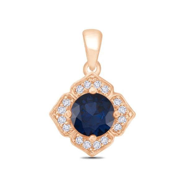 Rose Gold Blue Sapphire Diamond Pendant Necklace
