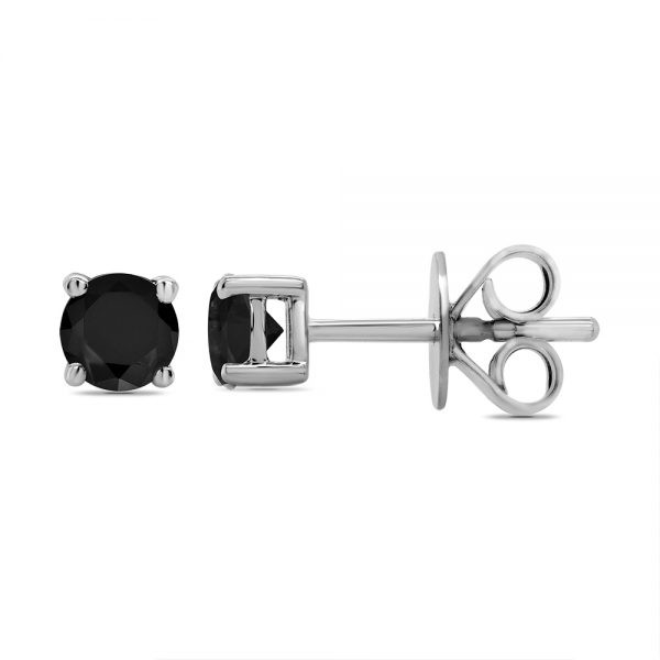 White Gold Stud Black Diamond Earrings