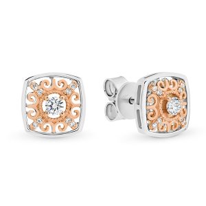 White and Rose Gold Diamond Filigree Cluster Earrings