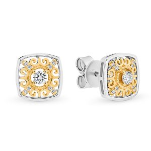 White Gold and Yellow Gold Diamond Cluster Earrings