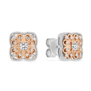 White and Rose Gold Diamond Filigree Cluster Earrings