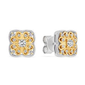 White and Yellow Gold Diamond Filigree Cluster Earrings