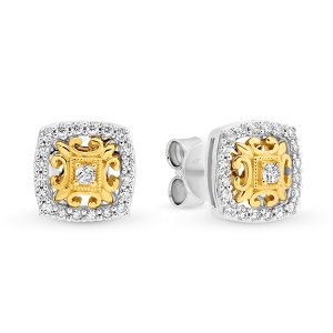 White and Yellow Gold Diamond Filigree Cluster Earrings